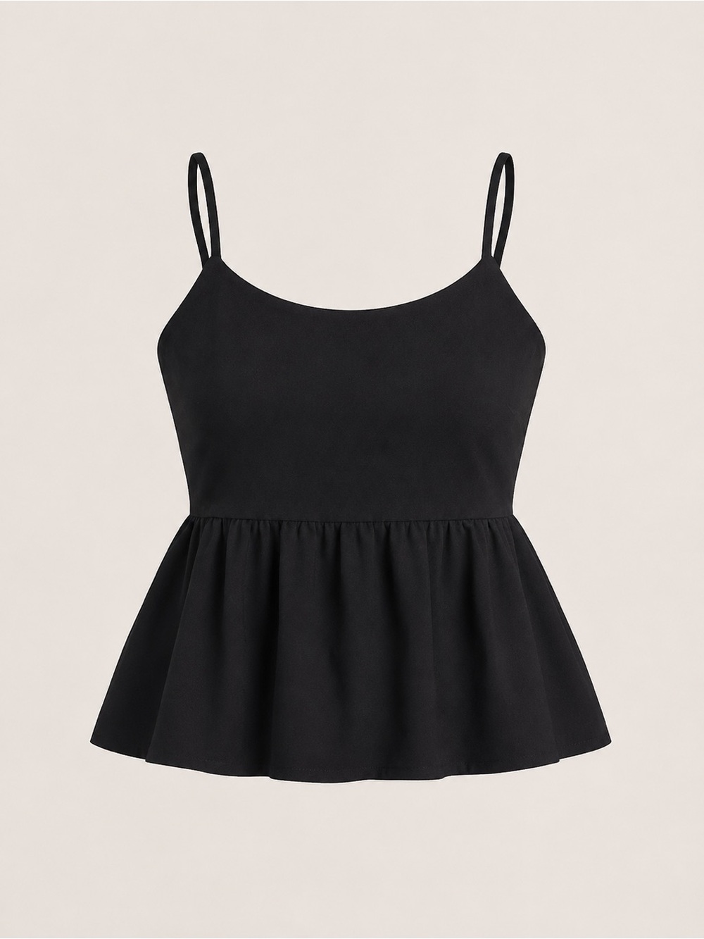 Black Peplum Cami Top with Spaghetti Straps